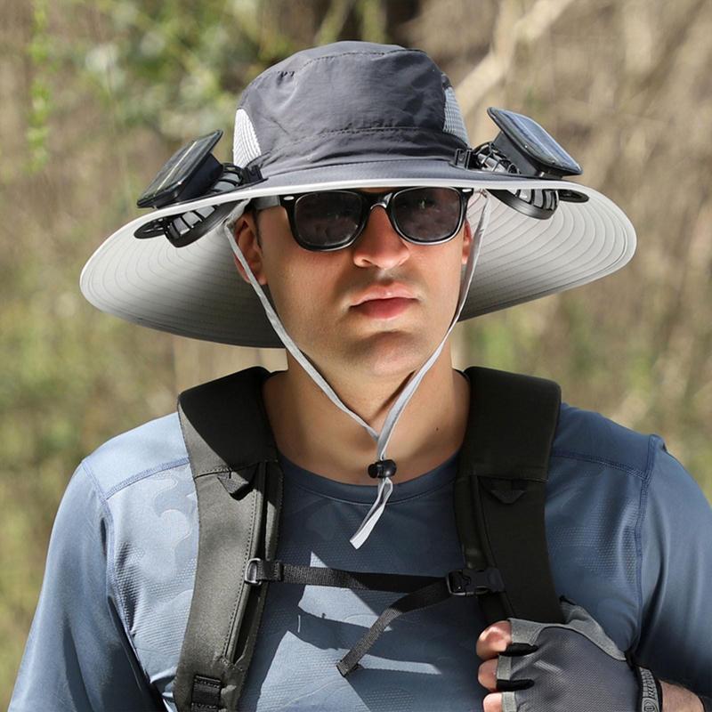 Father's Day Gift Swimming Cap Men's Outdoor Wide Brim Sun Hat with Solar Fan Wide Brim Solar Fan Outdoor Fishing Hat Solar USB Charging Desktop Sun Hat 7