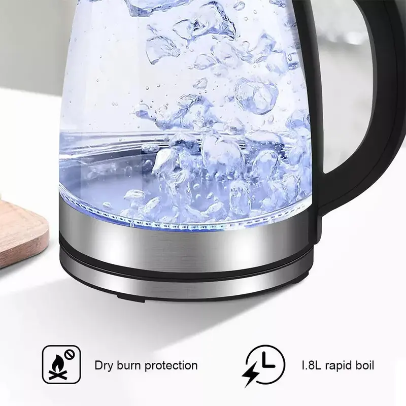 2L Electric Kettle Glass Fast Boil 360° Blue LED Illuminated Portable Jug 1800W 8