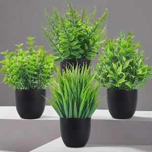 Artificial Potted Plant, 4 Counts/set Fake Potted Plant Including Artificial Fern Plant, Faux Decorative Indoor Plant for Home Office Desktop Decor, Home Decor Supplies, Room Decor, Garden Decoration, Decoration Items, Artificial Plants, Gifts