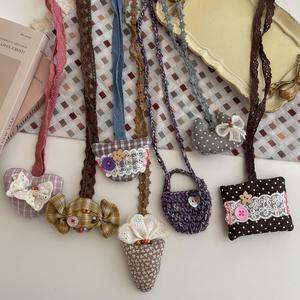 Buffetadorn New Korean-Style Sweet Girl Necklace - Ruffled Floral Lace & Candy-Print Fabric Collar|   Adorable Checkered Cartoon Baby Neckpiece