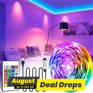 5V LED Light Strip with IR 24 Remote Control, USB Powered RGB Color Changing LED Light Strip for Rooms, Parties, Kitchens, Holiday Atmosphere Lights