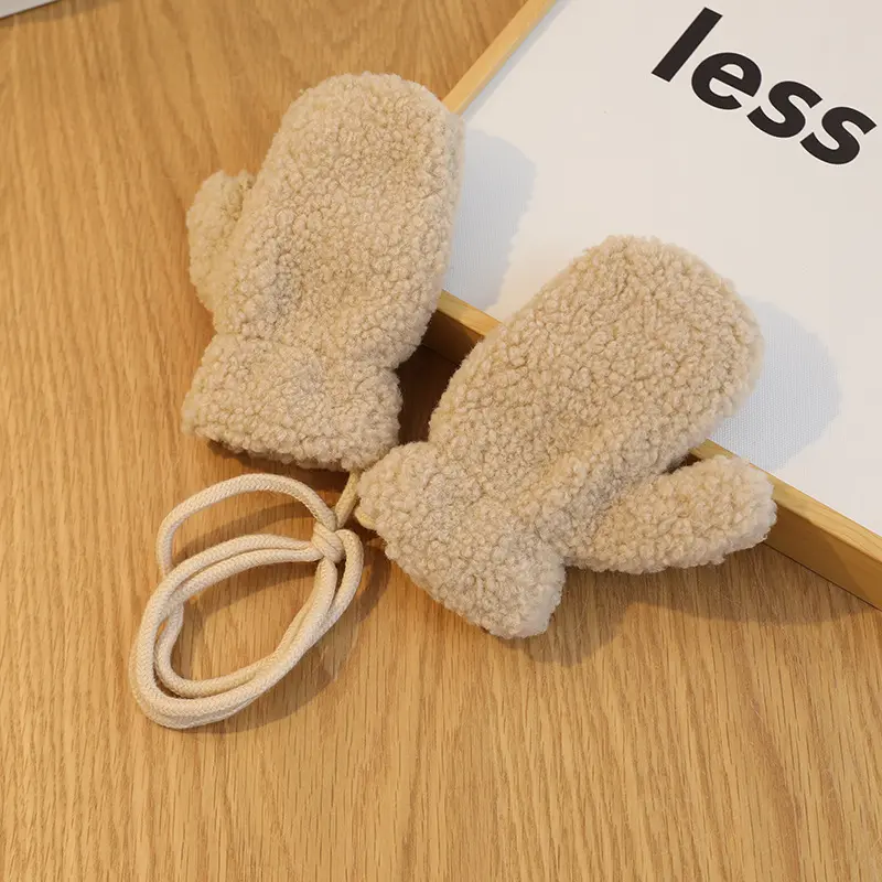 Bear Winter Baby Scarf Gloves Set Faux Lamb Wool Korean Warm Kids Neck Warmer Mittens Children Boys Girls Accessories 2-6Years 5