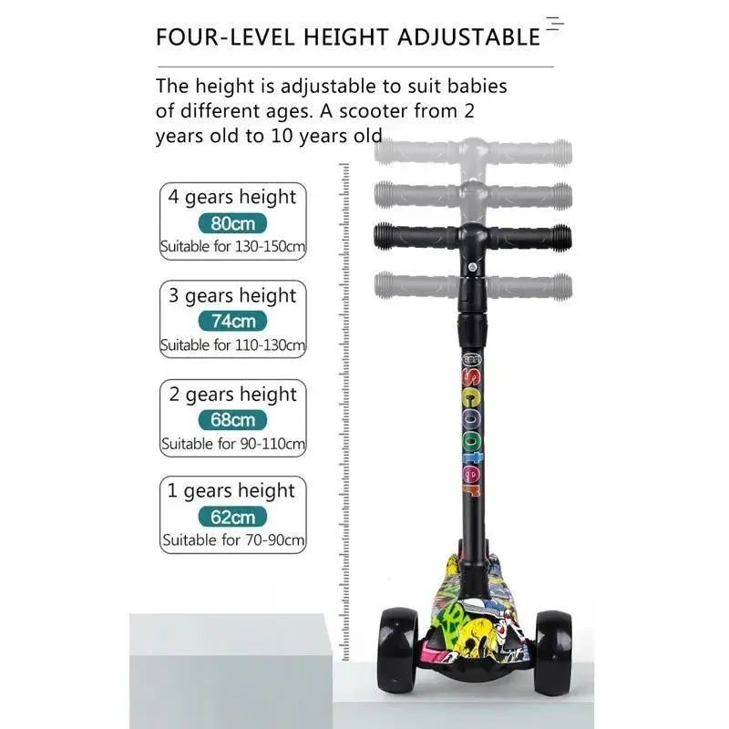 Kids Scooter LED Light Up 3 Wheel Push Child Kick Flashing Adjustable Folding 2
