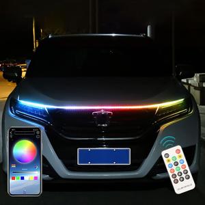 RGB LED Car Light Strip, 1 Piece Smart Control USB Rechargeable Car Light, Car Hood Decorative DRL with Remote Control