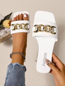 Women's Fashionable Plain Color Slide Sandals, Casual Comfortable Flat Sandals for Beach, Home, and Everyday Wear, Stylish Flat Flip Flops for Women, Walking Shoes