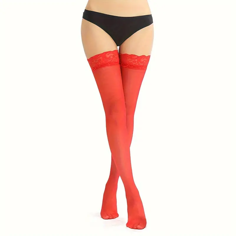 3 Pairs Lace Trim Thigh High Stockings, Ultra-thin Slim Over The Knee Socks, Women's Stockings & Hosiery Womenswear Comfort 3