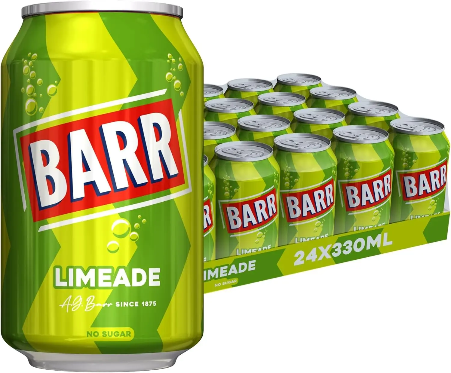 BARR Zingy Limeade Zero Sugar Fizzy Drink - 24 x 330ml Cans for Ultimate Refreshment - Beverage