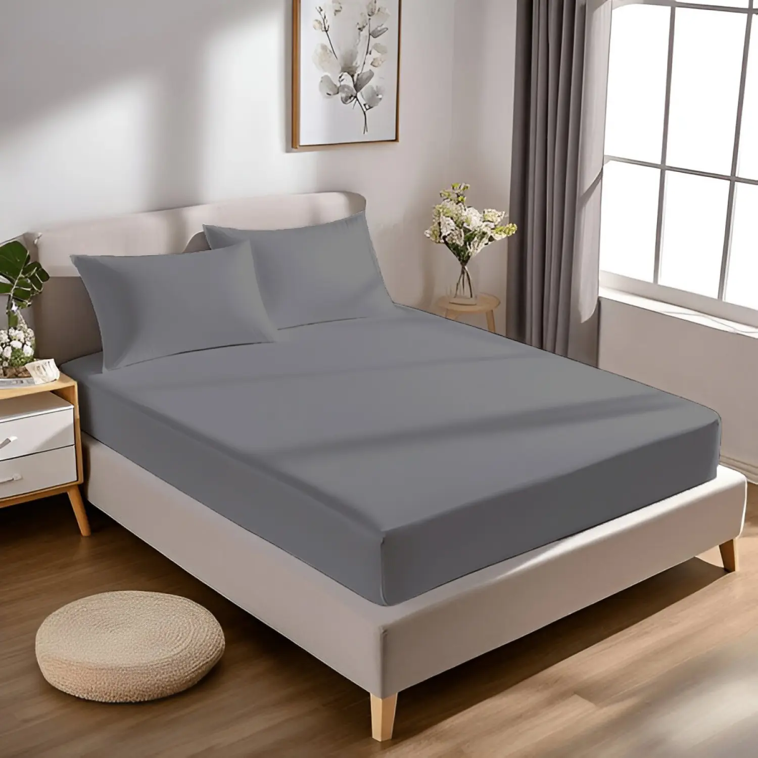 HNK Homestore Egyptian Cotton Fitted Sheets - Breathable & Anti Wrinkle - 30cm Deep Pocket 200 Thread Count - Double
