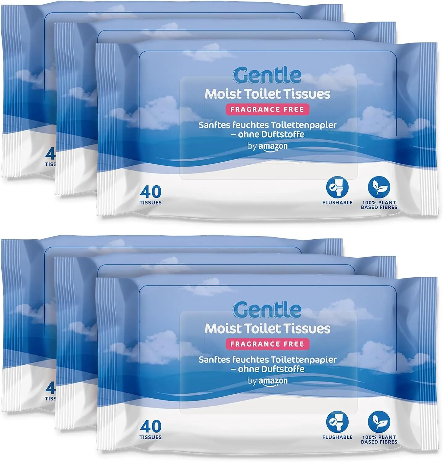 Gentle Moist Toilet Tissues, Unscented, Fine to Flush, 240 Count (6 Packs of 40)