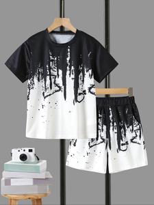 Two-Piece Set Boy's Random Tie Dye Print Tee & Elastic Waist Shorts Set, Casual Short Sleeve T-shirt & Track Shorts, Summer Outfits Clothes for Kids