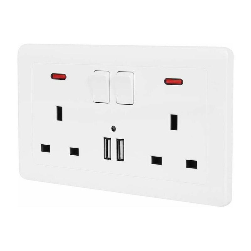 Product Introduction of Double Wall Plug Socket 2 Gang 13A w/ 2 Charger USB Ports Outlets Flat Plate UK 9
