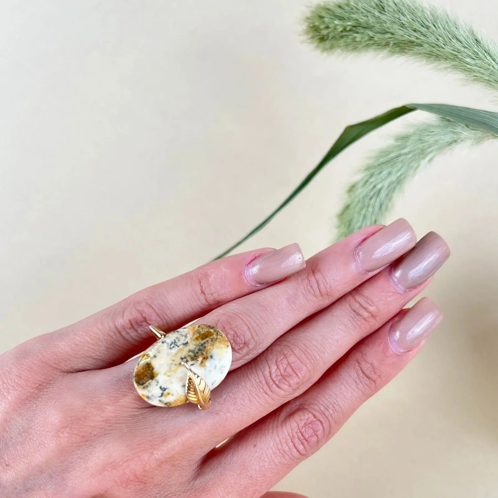 Gold Plated Silver Ring With Amber Mirage