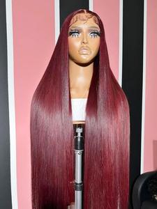 32 Inch Burgundy Long Straight Wigs for Women, 180 Density Pre Plucked Wigs, Gorgeous Fluffy Wigs without Bangs, Heat Resistant Synthetic Lace Front Wigs for Party, Daily Use
