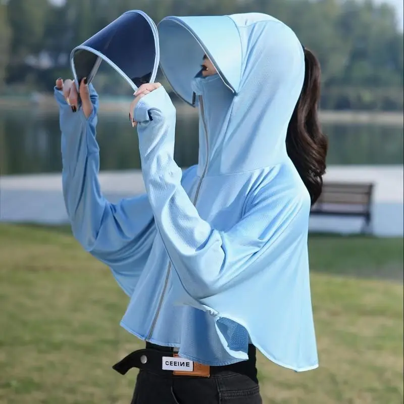 Women's Lightweight Breathable Sun Protection Jacket with Hood - Summer 2024 Collection, Ice Silky Fiber Fabric, Elastic Fit, White, UV Shield for Outdoor Activities & Cycling, Sun Protection Clothing 6