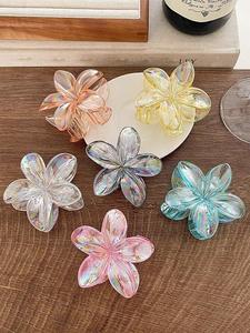 Cute Flower Design Hair Claws, 6 Counts Colorful Transparent Claw Clips, Fashionable Hair Accessories for Women & Girls, Minimalist Headwear Suitable for Thick Hair