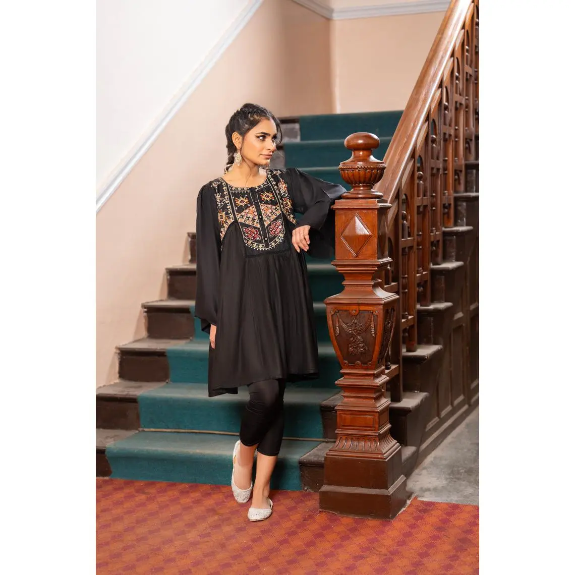 Motif Linen Embroidered Frock