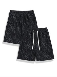 Men's Marble Print Corduroy Shorts, Loose Casual Comfy Breathable Shorts for Summer, Men's Bottoms for Daily Wear