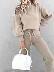 Women's Solid Drop Shoulder Sweatshirt & Drawstring Waist Pants Two-piece Set, Elegant Fashion Casual Two Piece Outfits for Daily Outdoor Wear, Women Clothes for Fall & Winter
