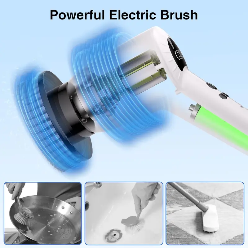 Electric Spin Cordless Tub and Tile Scrubber, 3 Speed 7 Replaceable Nylon Brush Heads, Power Spin Scrubber for Bathroom, Floor, Car, Kitchen, Wall, Glass 4