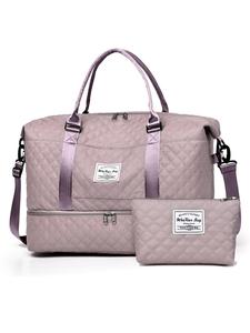 Plain Color Quilted Oxford Cloth Zipper Shoulder Bag, with Small Charm, Large Travel Bag, with Adjustable Shoulder Strap, Versatile Sports Fitness Bag