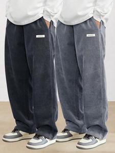 Men's Solid Color Corduroy Pants, 2024 New Style Loose Casual Comfy Straight Leg Trousers for Fall & Winter, Men's Bottoms for Daily Wear