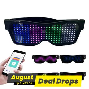Magic Wireless LED Glasses, 1 Count App Control DIY Multi-lingual Flash LED Luminous Party Glasses, USB Charge Concert Sunglasses