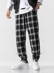 Men's Plaid Print Pocket Tie Front Pants, Loose Casual Comfy Elastic Waist Trousers for Spring & Fall, Fashion Men's Bottoms for Daily Wear