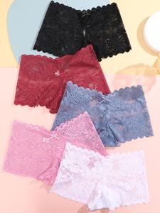 Women's Leaf Pattern Bow Decor Scallop Trim Sheer Lace Knicker, Intimate Products, Lady Basic Soft Comfortable Fit Breathable Panty, Summer Wear, Women's Underwear for All Seasons, Womenswear Everyday, Casual Comfy Panties