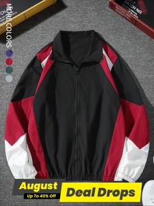 Men's Colorblock Zip Up Jacket, Regular Fit Casual Long Sleeve Outerwear for Spring & Fall, Fashion Men's Clothes for Daily Wear, Jackets for Men, Going Out Tops