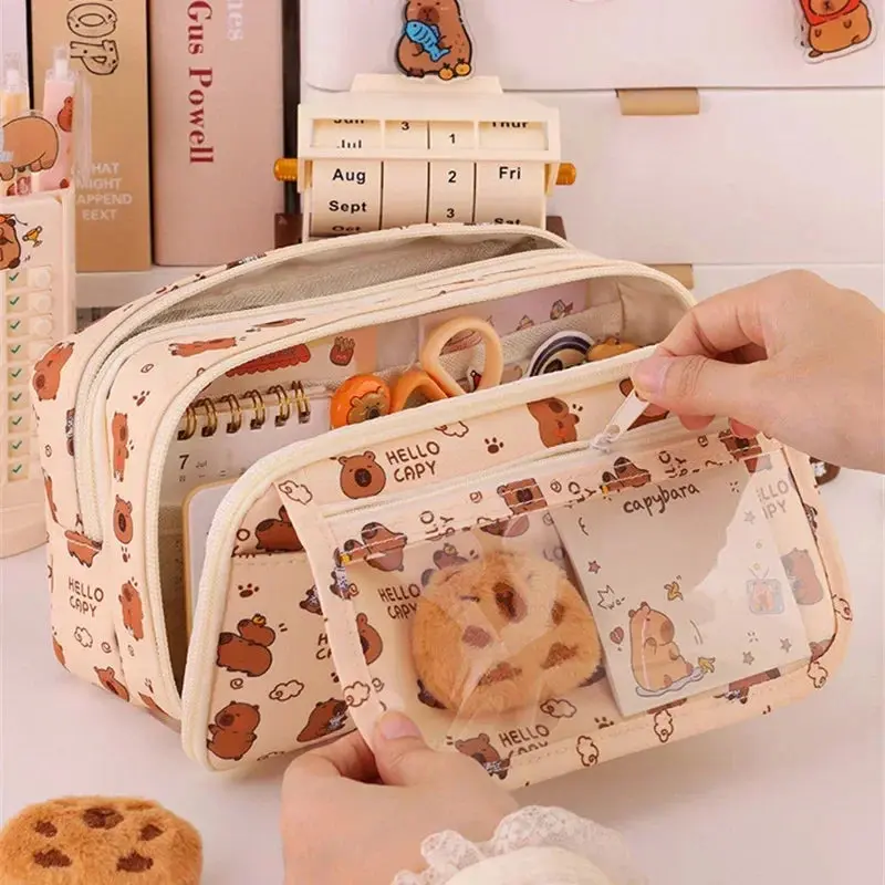 Cute Capybara Multi-Layer Large Pencil Case – Kawaii Stationery Organizer for School, Office & Art Supplies 0