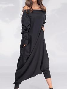 Women's Solid Off Shoulder Long Sleeve Jumpsuit, Casual Comfy Jumpsuit for Spring & Fall, Ladies Clothes for Daily Wear