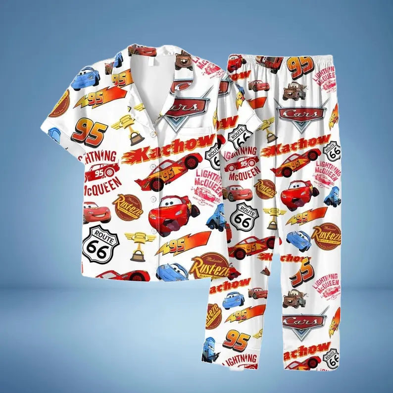 Cars Short Sleeve Pajamas, Pixarr Lightning Mc Queenn Pyjamas Set, Tow Mater Sally Carrera Doc Hudson Shirt, Family Trip Pants 2