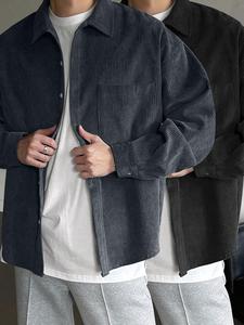 Men's Solid Corduroy Shirt, Casual Loose Long Sleeve Button Front Outerwear for Spring & Fall, Fashion Men's Clothes for Daily Wear