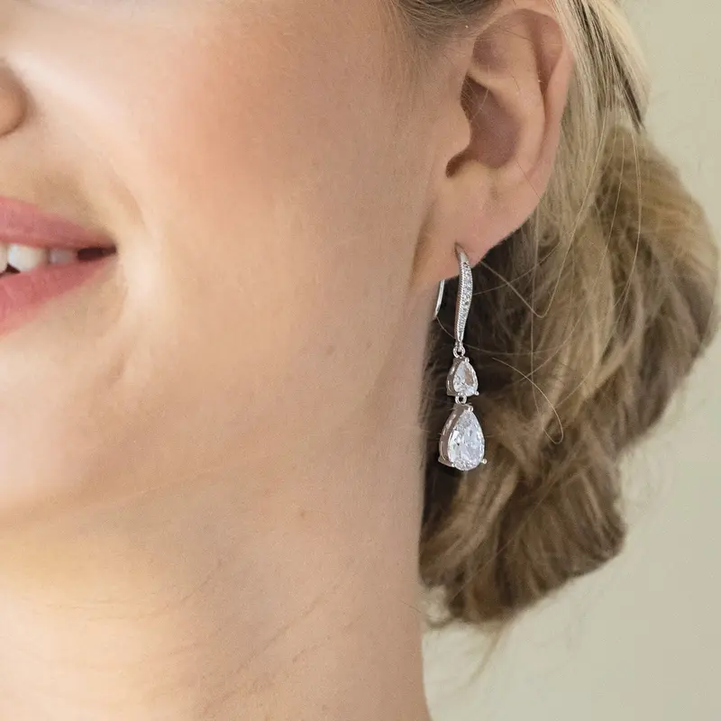Detroit crystal double drop earrings (silver) 1