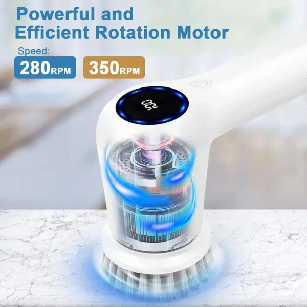 Powerful Electric Spin Scrubber – Cordless Turbo Cleaning Brush with LED Display, 5 Replaceable Heads + 1 Velcro Head, IPX7 Waterproof, Rechargeable for Kitchen, Bathroom, Tile 8