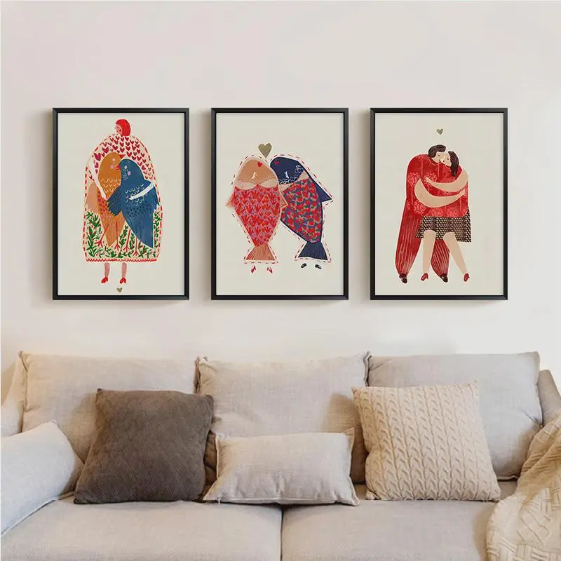 Abstract Painted Woman Couple Art Wall Art Animal Modern Nordic Canvas Painting Poster Living Room Bedroom Home Decor Wall Art 4