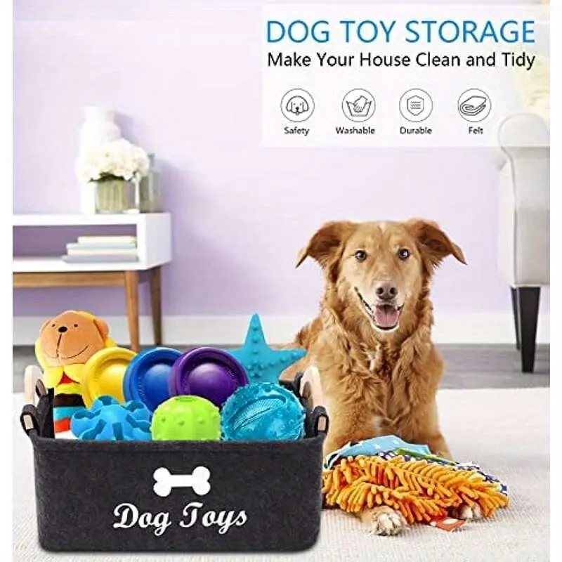 ORACEGRA        1 Piece FUKUCHONG Vinyl Felt Dog Toy Storage Basket - A Pet Toy Organizer with Handles, Battery - Free. 6