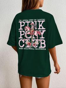 Women's Cartoon Pink Pony Print Round Neck Tee, Fashion Casual Crew Neck T-Shirt for Daily Holiday Vacation Outdoor Wear, Ladies Clothes for Summer, Top