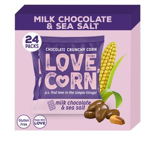 LOVE CORN Milk Chocolate & Sea Salt Crunchy Corn Snack 15g x 30 Bags – Chocolate Multipack Snacks Ideal for Gluten Free Diets – Chocolate Gift – Perfect To Graze On