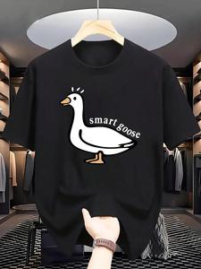 Men's Cartoon Goose Print Round Neck Tee, Loose Casual Short Sleeve T-shirt for Summer, Men's Top for Daily Wear