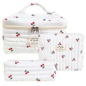 Floral Pattern Quilted Makeup Bags Set, 3 Counts/set Makeup Container Set, Versatile Portable Travel Cosmetic Storage Bags, Zipper Makeup Brushes Organizer Pouch for Foundation, Lotion, Cream, Lip Balm, Eyeliner, Makeup Tools