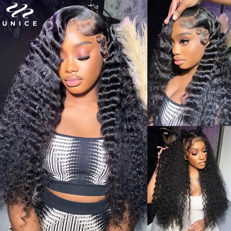 200% 250% Deep Wave 5x5 HD Lace Wig Human Hair Pre Plucked Full Human Hair Lace Wigs Match All Skin Tones 4