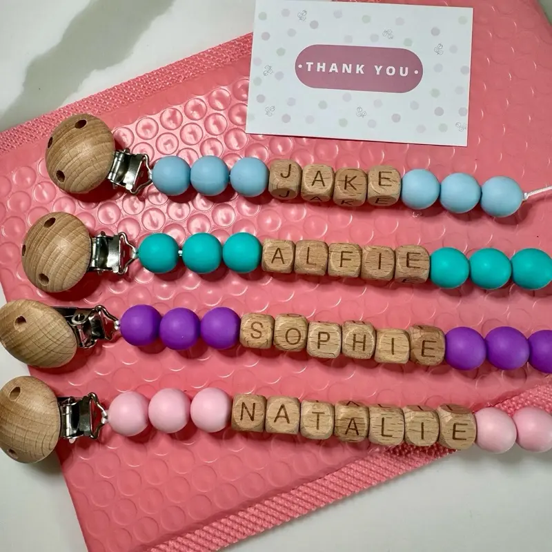 Personalised Dummy Clip with Name – Handmade Soother Holder | Custom Baby Gift (Pink, Blue, Purple, Turquoise Options) 0