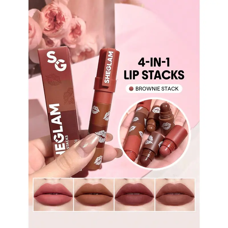 4 In 1 Creamy-Matte Nude Lipstick Kit High Pigment Non-Drying Portable Travel Lipstick Kit Lip Makeup Lipstick 8
