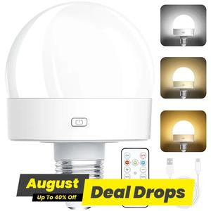 Rechargeable Light Bulb, 1 Count E26 Screw in Light Bulb with Remote Control, Dimmable & Timer LED Light Bulb, LED Lighting, Energy Efficient, Adjustable Ambient Dimmable LED Bulbs, LED Lights