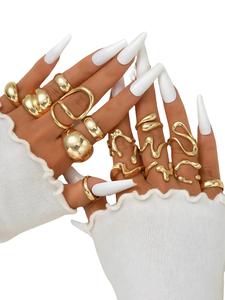 Punk Style Geometric Design Ring Set, Gold Stackable Rings, Fashion Trendy Jewellery Accessories for Women & Girls, Casual Stackable Rings for Party, Daily Clothing Decor, for Gift, Unique Rings