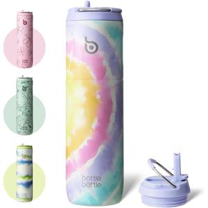 Insulated Water Bottle 700ml(24oz) with Straw and Lid Stainless Steel Sports Travel Gym Water Bottles Metal Drink Flask with Handle for Man and Women (Cotton Candy) Drinkware Tumbler