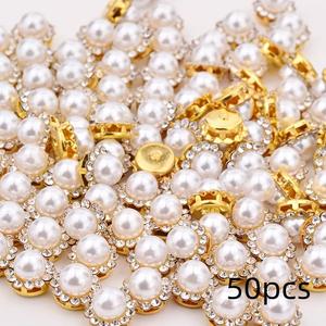 Sunflower Drill Round Faux Pearl Button, 50pcs Durable Handmade Sewing Buttons, DIY Sewing Accessories for Handbags & Clothes Decoration