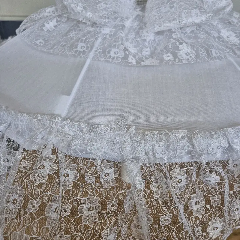 Pram/Pushchair Parasol Universal  White lace Frills and Bows 2
