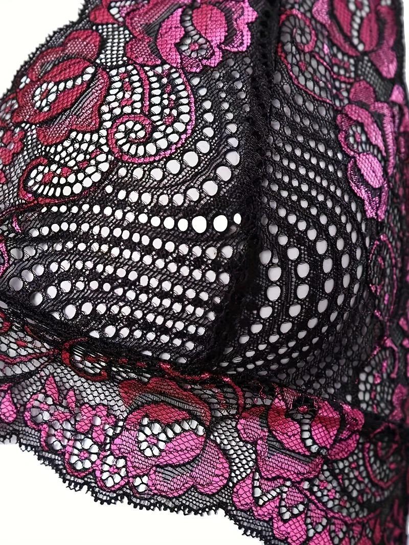Product Introduction of Floral Lace Trim Lingerie Set, Seductive Push Up Bra + Semi-Sheer Lace Panties, Women's Sexy Lingerie & Underwear 2